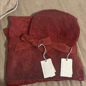 Barefoot Dreams Burgundy Scarf and Beanie Set